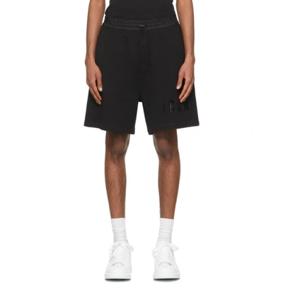 Dsquared2 Icon Print Cotton Jersey Shorts In Black