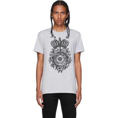 Versace Jeans Couture V-emblem Baroque-print Cotton T-shirt In Grey