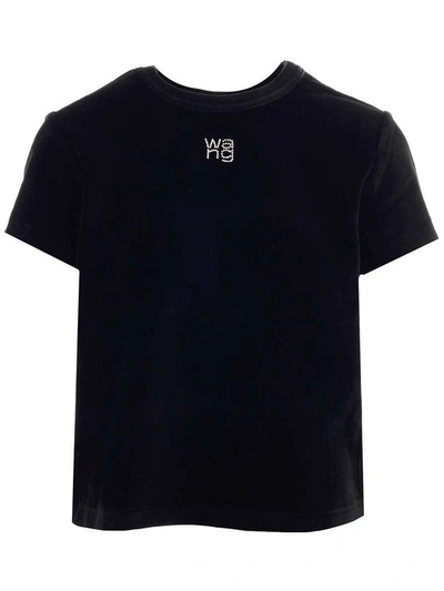 Alexander Wang Womens Black Logo-embellished Cotton-blend Velour T-shirt Xl
