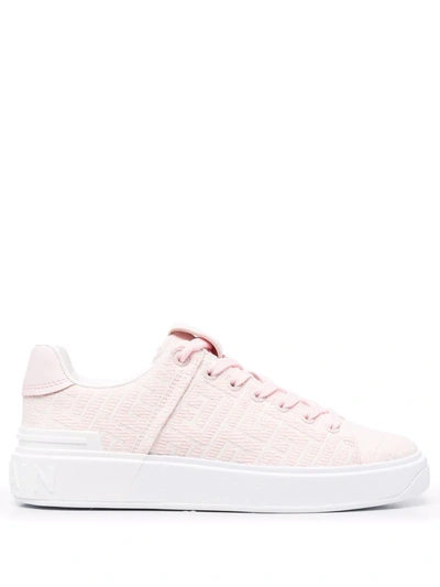 Balmain Powder Pink And White Jacquard B-court Sneakers