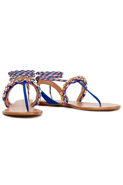 Aquazzura Surf Crystal-embellished Cord And Suede Sandals In Bright Blue