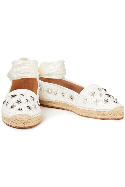 Aquazzura Cosmic Star Lace-up Embellished Leather Espadrilles In White