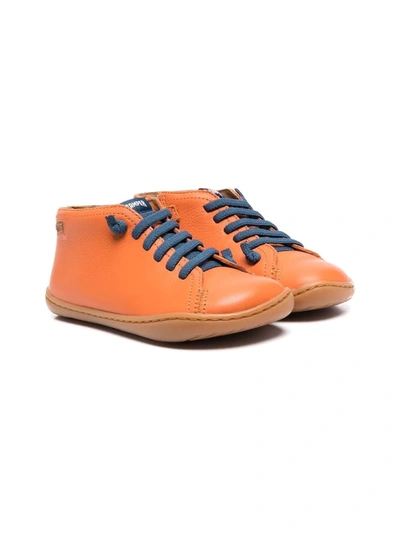 Camper Kids' Peu Leather Lace-up Sneakers In Orange