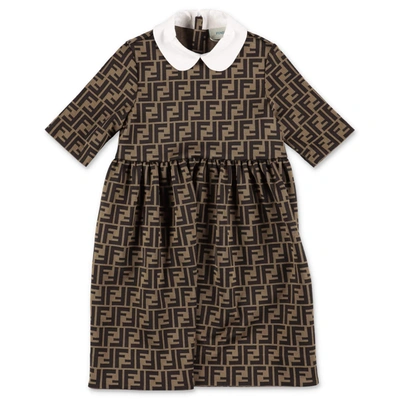 Fendi Kids Ff Motif Short Sleeve Dress In Brown