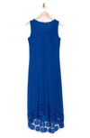 Nina Leonard V-neck Sleeveless Lace Hem High/low Dress In Deep Sea