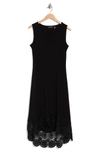 Nina Leonard V-neck Sleeveless Lace Hem High/low Dress In Black