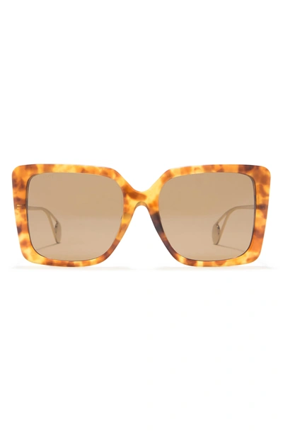 Gucci Novelty 54mm Square Sunglasses In Havana Gold Brown