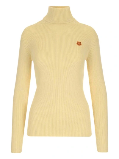 Kenzo Turtleneck Sweater With Tiger Crest Patch In Yellow