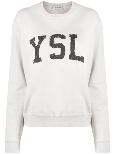 Saint Laurent Printed Cotton-jersey Sweatshirt In White