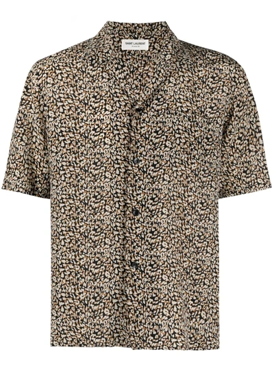 Saint Laurent Camp-collar Leopard-print Silk Crepe De Chine Shirt In Brown