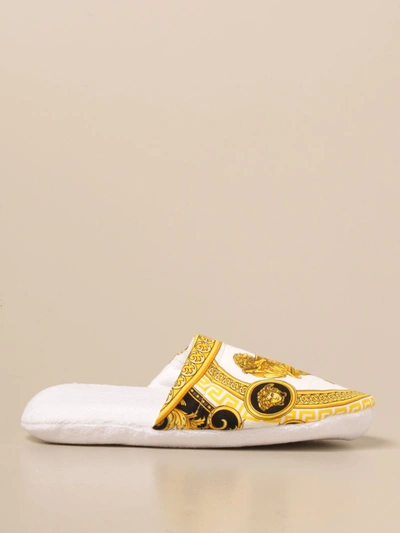 Versace Barocco-print Cotton Slippers In White