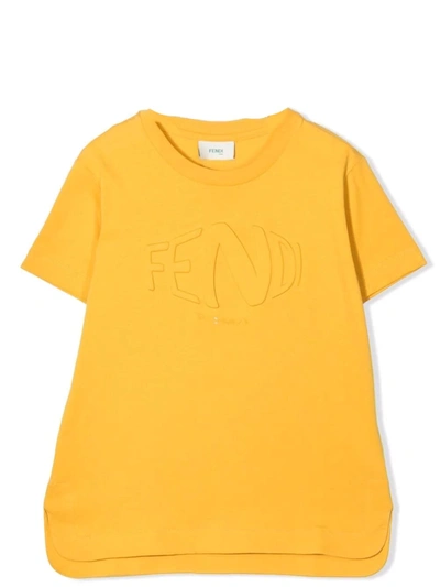 Fendi Kids' T-shirt Giallo Senape In Jersey Di Cotone In Curry