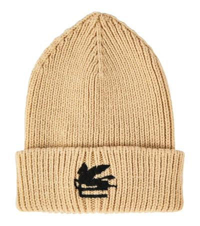 Etro Beanie Hat In Ribbed Wool In 米色