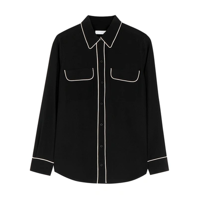 Equipment Slim Signature Monochrome Silk Shirt In True Black