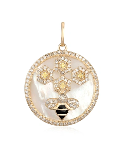 Kastel Jewelry Honeycomb Bee Mother-of-pearl And Diamond Pendant