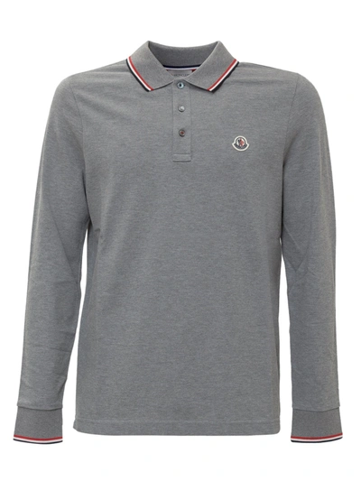 Moncler Logo Embroidered Polo Shirt In Grey