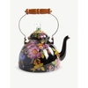 Mackenzie-childs Flower Market 3 Quart Enameled-steel Tea Kettle 2.83l In Black, Red And Pink