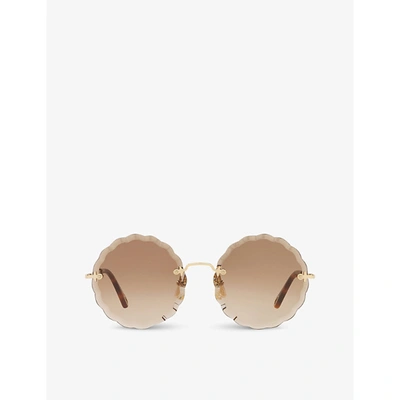 Chloé Ch0047s Metal Scalloped Round-frame Sunglasses In Brown Grad