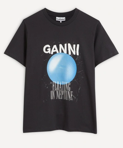 Ganni Floating On Neptune Blue Planet T-shirt In Phantom
