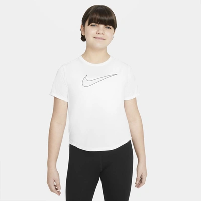 Nike Dri-fit One Big Kids' (girls') Short-sleeve Training Top (extended Size) In White