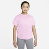 Nike Dri-fit One Big Kids' Short-sleeve Training Top (extended Size) In Pink Foam,light Smoke Grey
