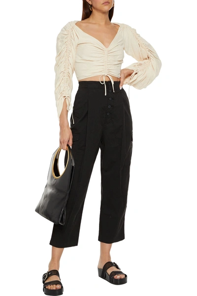J Brand Alden Cropped Stretch-cotton Twill Straight-leg Pants In Black