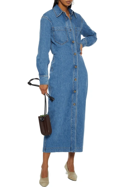 Nanushka Ridley Denim Midi Shirt Dress In Mid Denim ModeSens