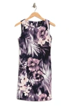 Connected Apparel Tropical Print Sleeveless Dress In Navy/ Mauve