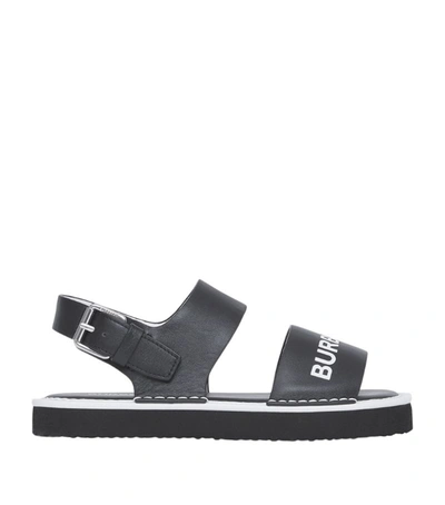 Burberry Kids Leather Logo Print Sandals In Black