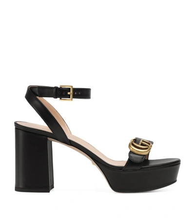 Gucci Leather Double G Platform Sandals 55 In Black