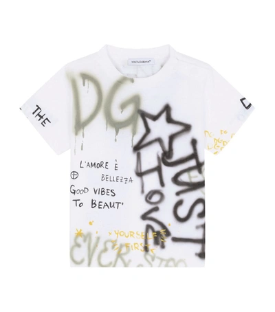 Dolce & Gabbana Babies' Kids Cotton Graffiti Print T-shirt (3-30 Months) In White