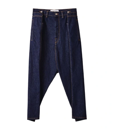 Loewe Cropped Front-pleat Wide-leg Jeans In Blue