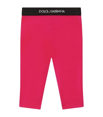 Dolce & Gabbana Babies' Interlock Leggings With Branded Elastic In Fuchsia