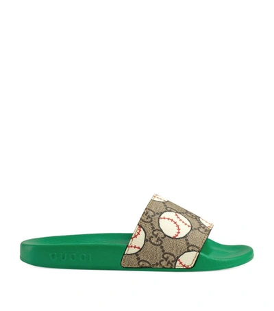 Gucci Kids Canvas Monogram Baseball Slides In Green