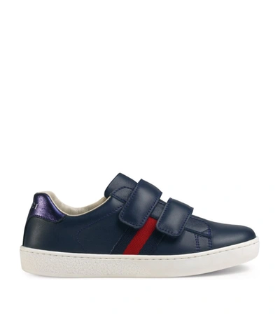 Gucci Kids Leather Ace Trainers In Blue