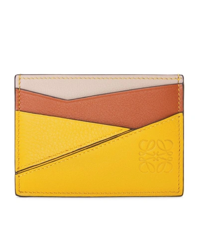 Loewe Puzzle Colorblock Leather Card Case In Mustard/tan