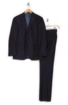 Hart Schaffner Marx Navy Red Windowpane New York Two Button Notch Lapel New York Fit Suit In Navy