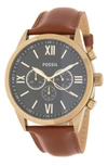 FOSSIL FLYNN CHRONOGRAPH LEATHER STRAP WATCH, 48MM