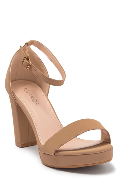 Top Moda Asia Ankle Strap Block Heel Sandal In Tan ModeSens