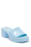 P.l.a.y. Jelly Block Heel Platform Mule In Baby Blue Shiny As Bubblegum