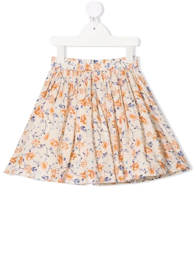 Bonpoint Kids' Floral-print Flared Skirt In Neutrals
