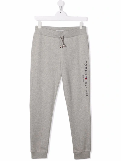 Tommy Hilfiger Junior Kids' Logo-embroidered Cotton Track Trousers In Grey