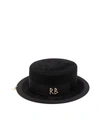 Ruslan Baginskiy Canotier Black Hat In Wool Felt Blend With Logo In Black
