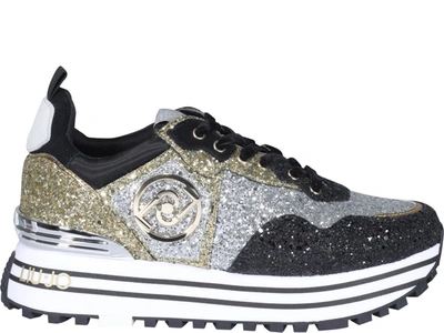 Liu •jo Glitter-embellished Panelled Sneakers In Black