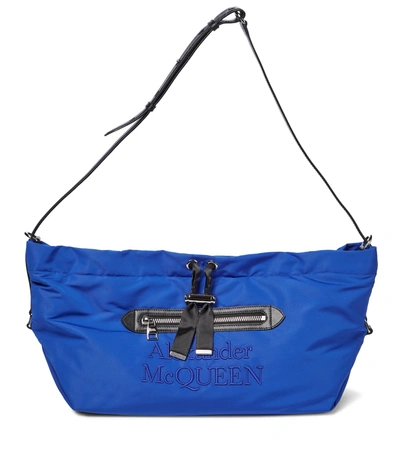 Alexander Mcqueen The Bundle Logo-embroidered Faille Bag In Blue