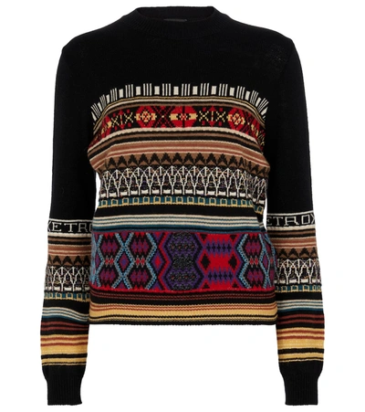 Etro Metallic Fair Isle Wool-blend Sweater In Black