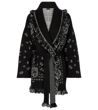 Alanui Bandana Cashmere-blend Jacquard Wrap Cardigan In Nero