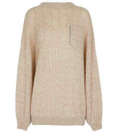 Brunello Cucinelli Cable-knit Mohair And Wool-blend Sweater In Beige