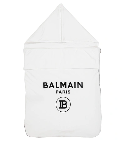 Balmain Baby Logo Cotton Bunting Bag In 白色