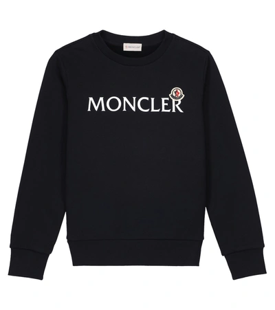 Moncler Kids' Logo Cotton Sweatshirt In Navy